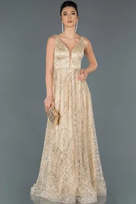 16677 Gold Sequined Tulle Gown