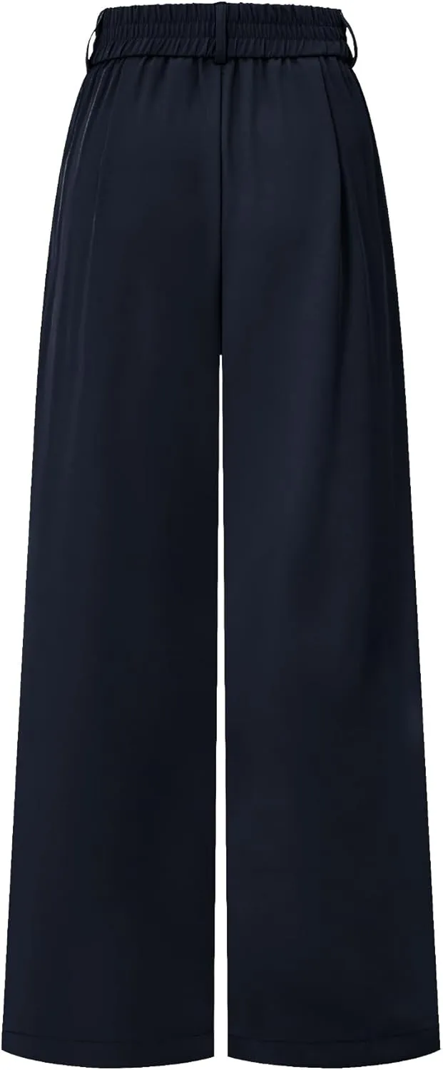 AUXDIO Womens Straight Leg Pants Casual High Waisted Stretchy Double Buttoned Trousers Work Business Dress Pant