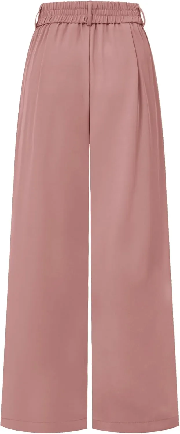 AUXDIO Womens Straight Leg Pants Casual High Waisted Stretchy Double Buttoned Trousers Work Business Dress Pant
