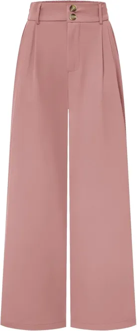AUXDIO Womens Straight Leg Pants Casual High Waisted Stretchy Double Buttoned Trousers Work Business Dress Pant