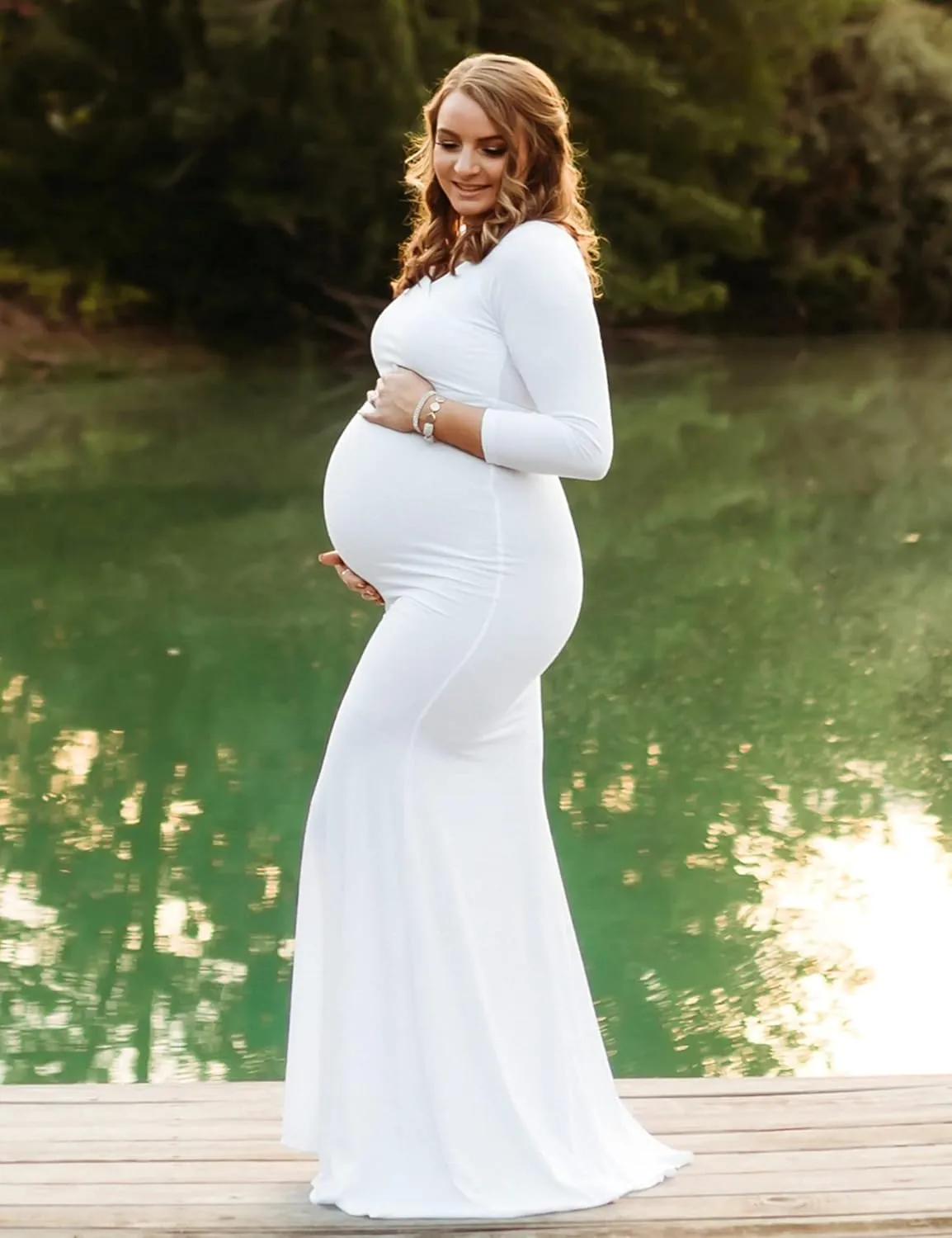 BANETTETA Off Shoulder Maternity Gown for Photoshoot, Long Sleeve Maternity Maxi Dress, Baby Shower Dress for Women