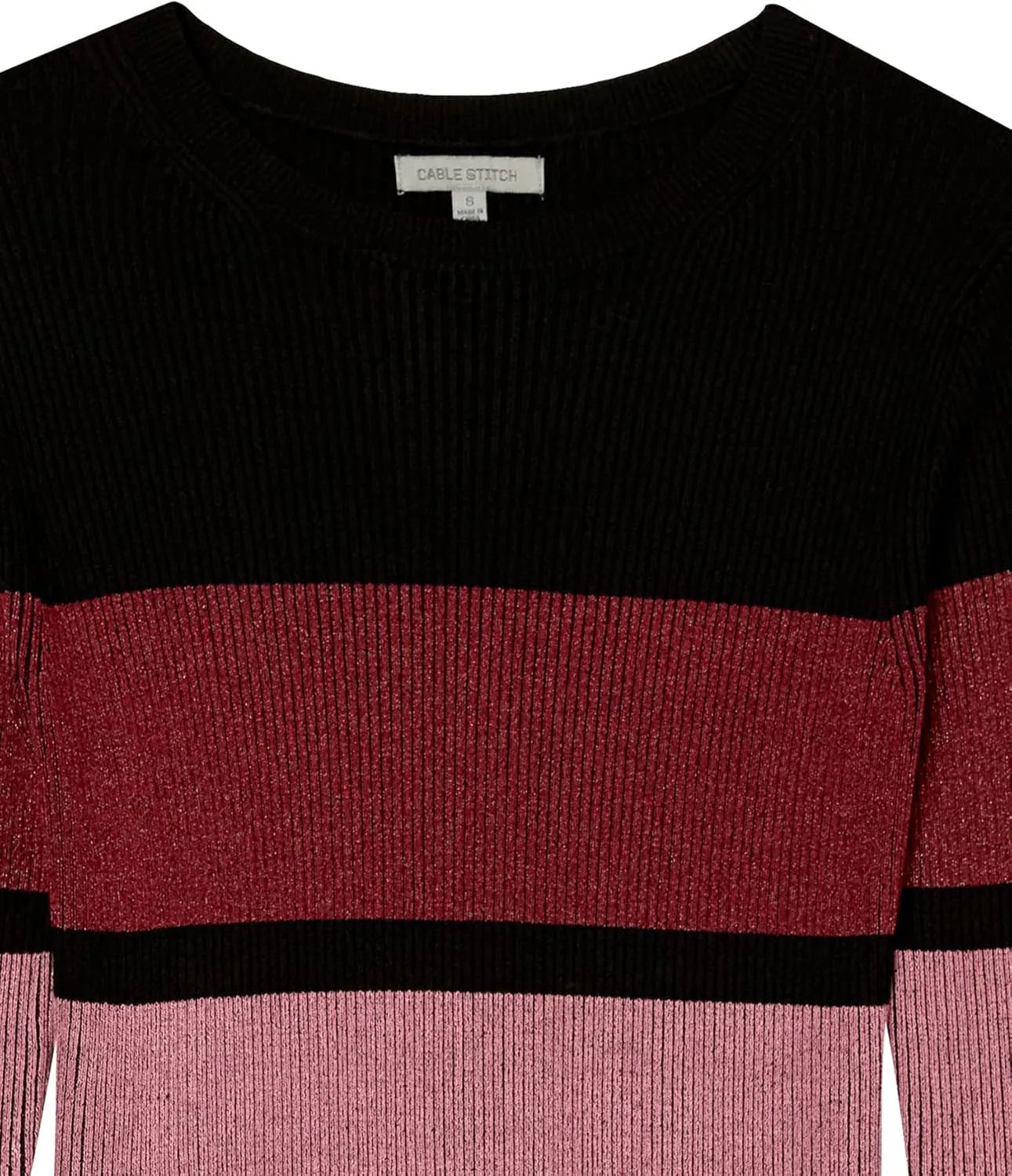 Cable Stitch Women's Stripe Ribbed Dress - Crewneck Long Sleeve Colorblock Bodycon Fitted Midi Sweater Dress