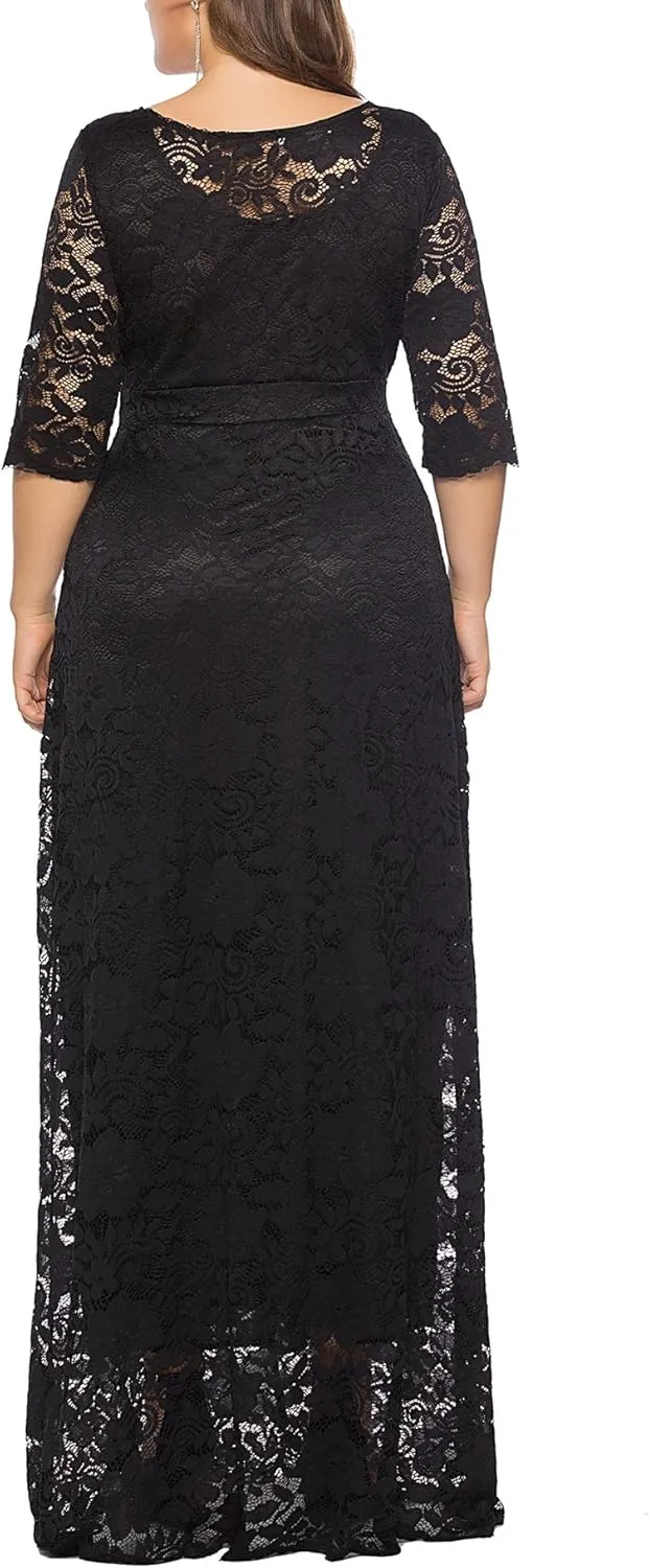 Eternatastic Women's Floral Lace 2/3 Sleeves Maxi Dress Plus Size Evening Party Dresses