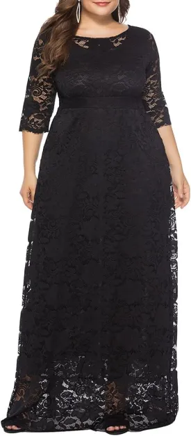 Eternatastic Women's Floral Lace 2/3 Sleeves Maxi Dress Plus Size Evening Party Dresses