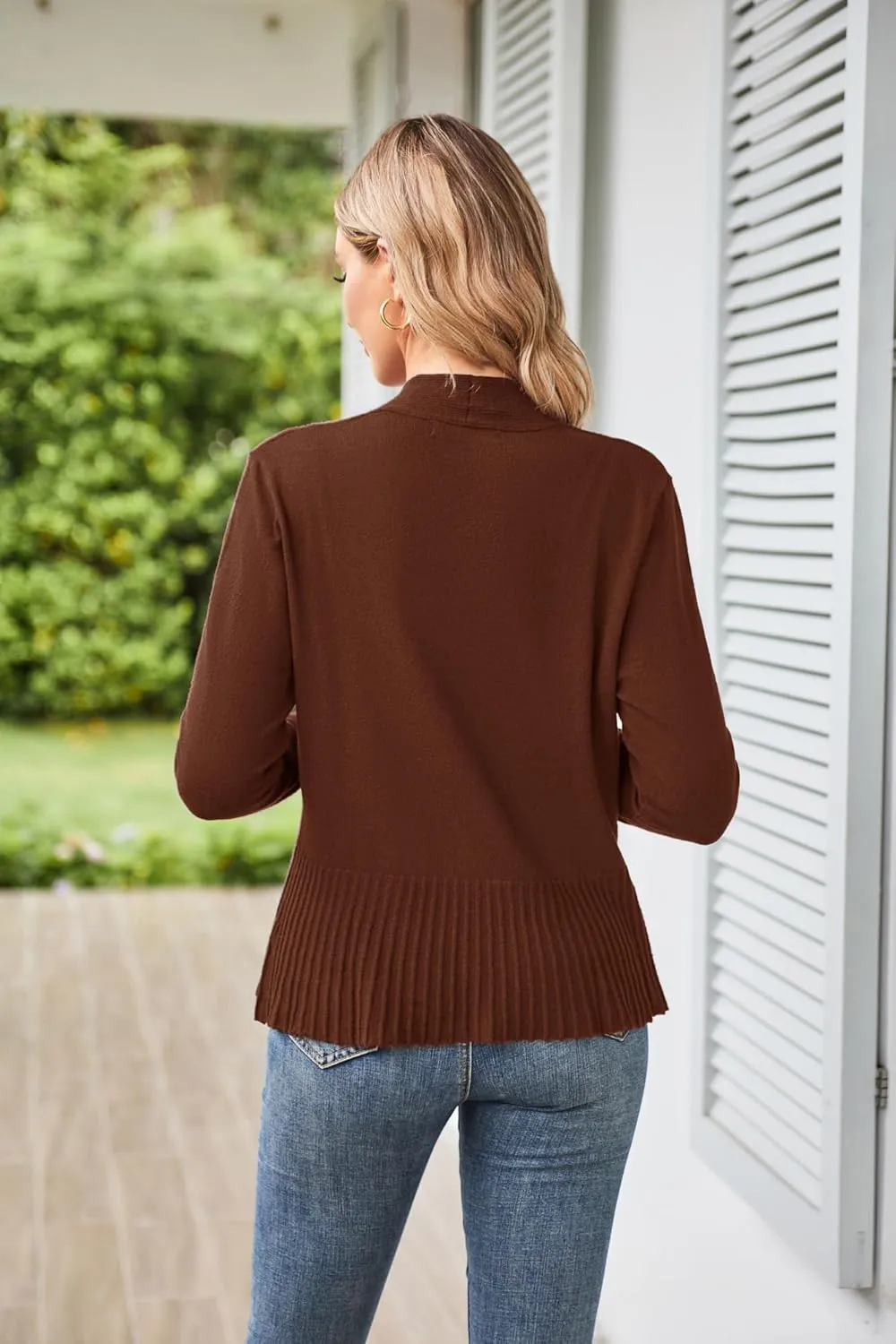 GRACE KARIN Women's Casual Draped Open Front Cropped Cardigan Long Sleeve Sweater Peplum Knit Outwear