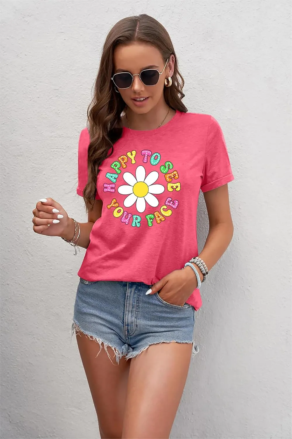 Happy to See Your Face Shirt: Women Funny Teacher T-Shirt First Day of School Shirts Groovy Back to School Tee Top