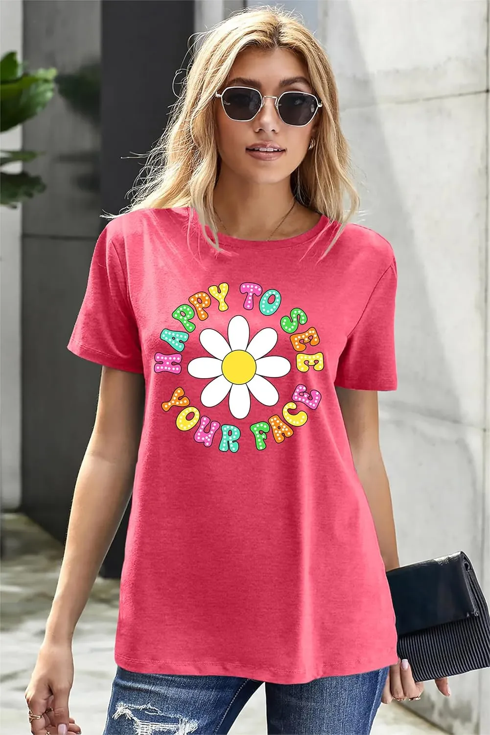 Happy to See Your Face Shirt: Women Funny Teacher T-Shirt First Day of School Shirts Groovy Back to School Tee Top