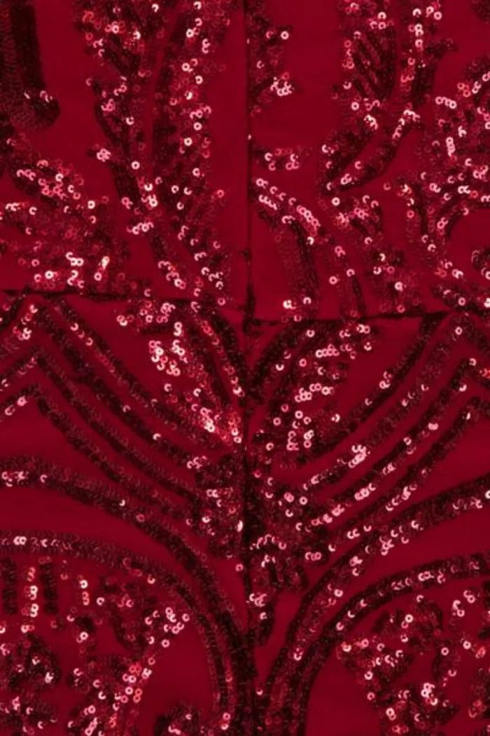 Lovestruck Berry Luxe Sweetheart Off Shoulder Sequin Fishtail Dress