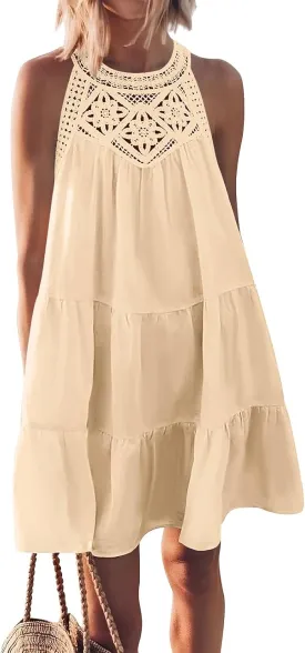 MEROKEETY Women's Summer Spring Casual Halter Sundress 2025 Beach Vacation Flowy A Line Tiered Swing Mini Dresses
