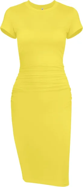 Missufeintl Women's Bodycon Ruched Short Sleeve T Shirt Midi Sundress Fitted Casual Dress