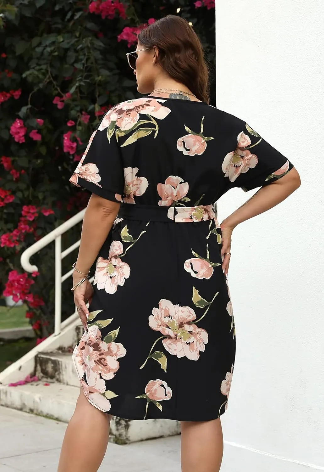 Nemidor Womens Casual Plus Size Summer Boho Floral Print Swing Midi Dress with Pockets NEM306