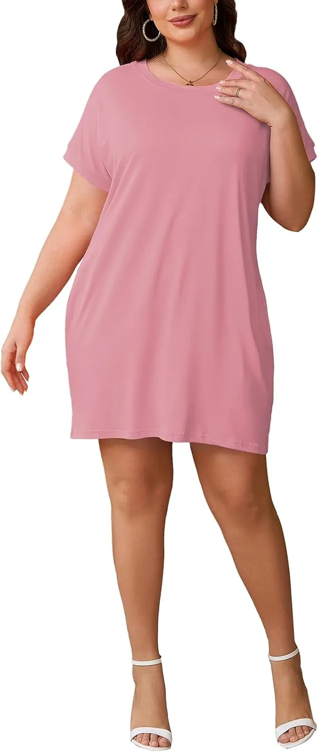 PINSV Women's Casual Summer T Shirt Dresses Short Sleeve Tunic Dress with Pockets