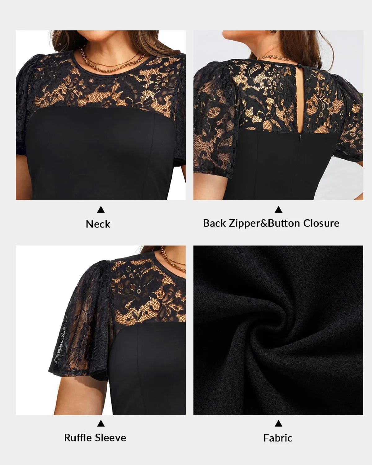 Plus Size Cocktail Dress - Lace Wedding Guest Party Crew Neck Short A Line Dresses Women