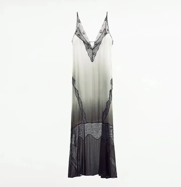 Pre Order:  Lace Patchwork Deep V Maxi Dress
