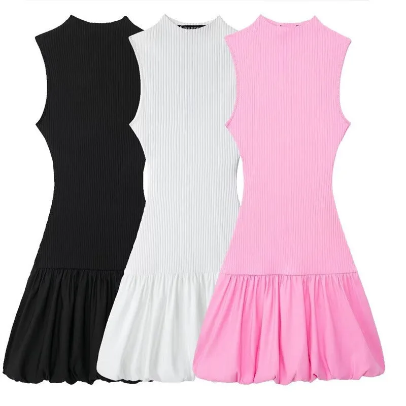 Pre Order:  Solid Slim Ribbed Backless Balloon Dress