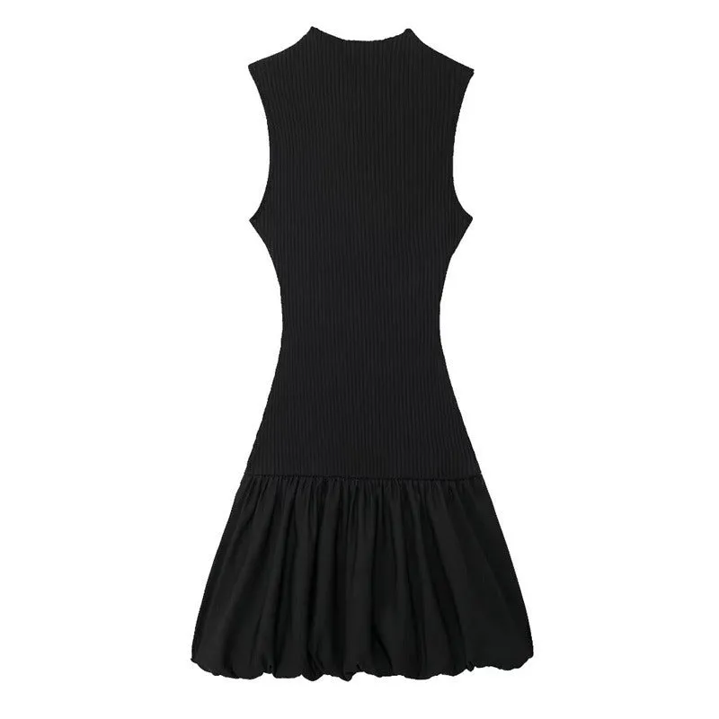Pre Order:  Solid Slim Ribbed Backless Balloon Dress