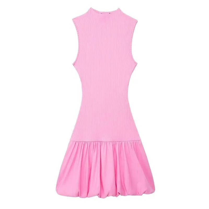Pre Order:  Solid Slim Ribbed Backless Balloon Dress