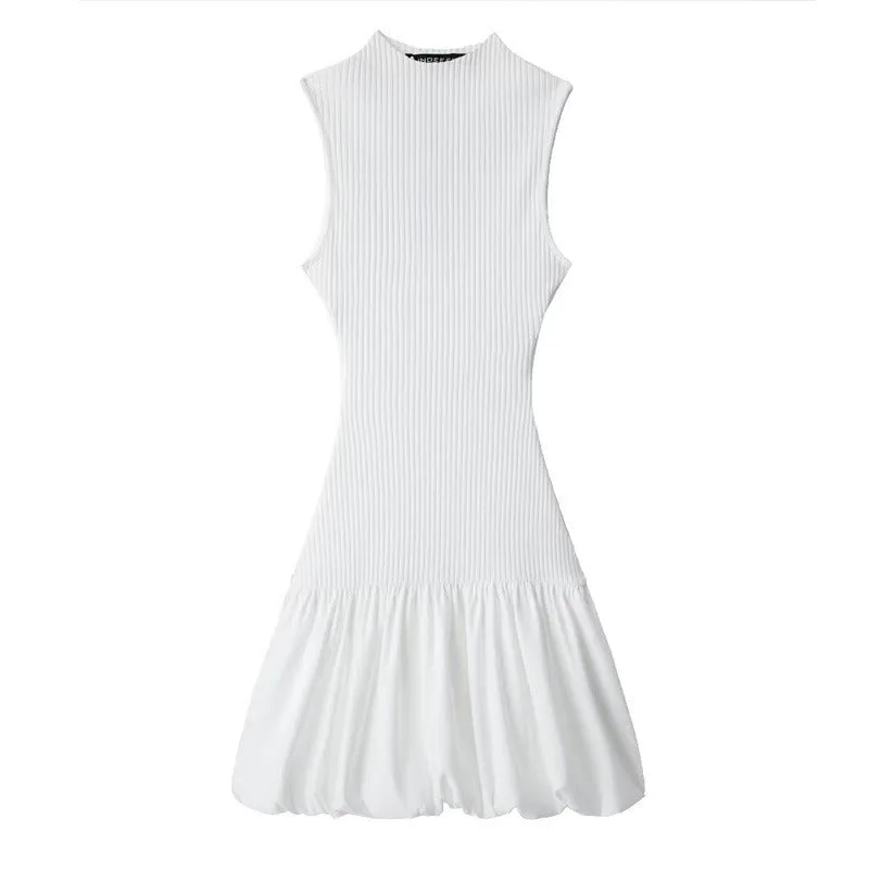 Pre Order:  Solid Slim Ribbed Backless Balloon Dress