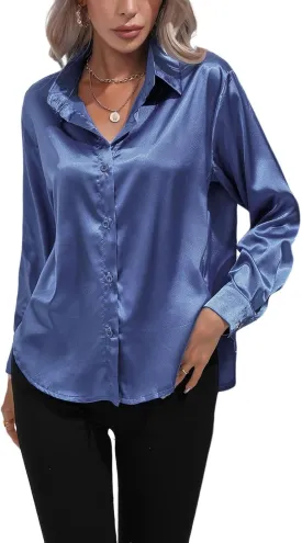 Soft Satin Silk Button Down Shirts for Women Silky Long Sleeve Work Shirt Dress Blouses Tops Soft Satin Silk Button Down Shirts for Women Silky Long Sleeve Work Shirt Dress Blouses Tops