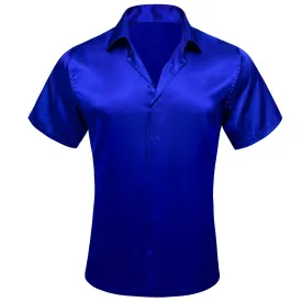 Ties2you Short Sleeve Shirt Cobalt Blue Solid Men's Silk Dress Shirt