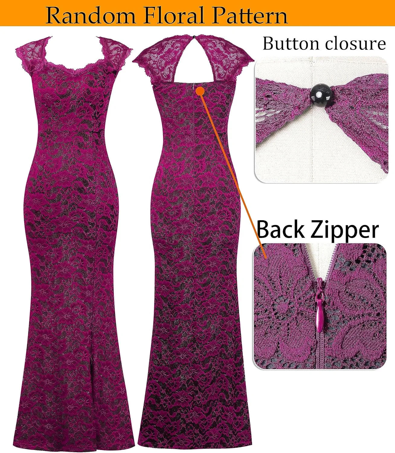 VFSHOW Womens Floral Lace Sweetheart Neck Open Back Zipper High Split Formal Evening Gown Wedding Prom Maxi Long Dress