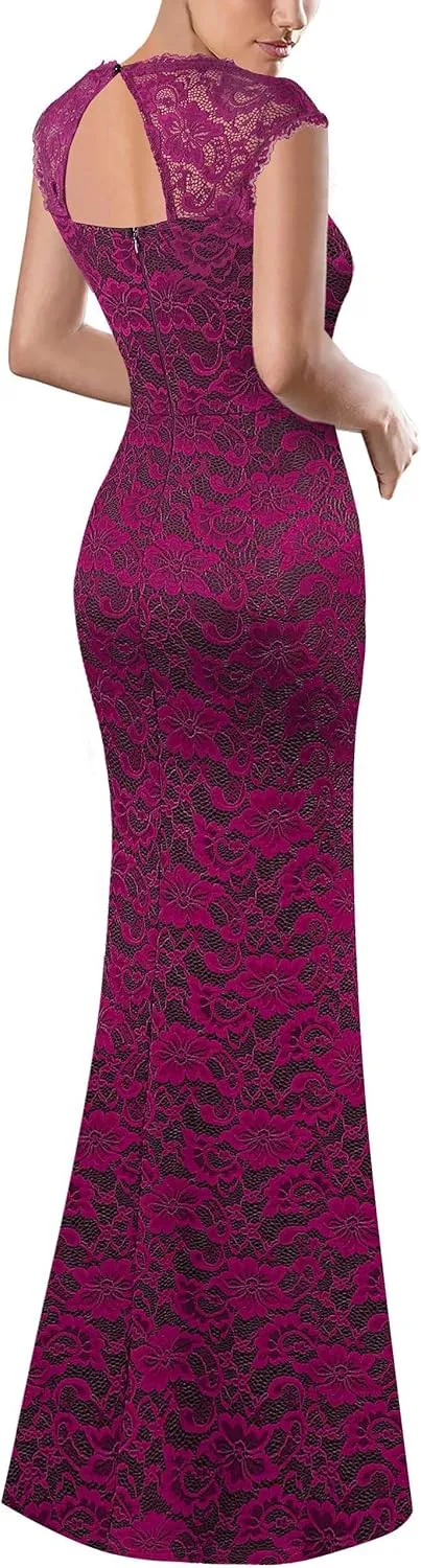 VFSHOW Womens Floral Lace Sweetheart Neck Open Back Zipper High Split Formal Evening Gown Wedding Prom Maxi Long Dress
