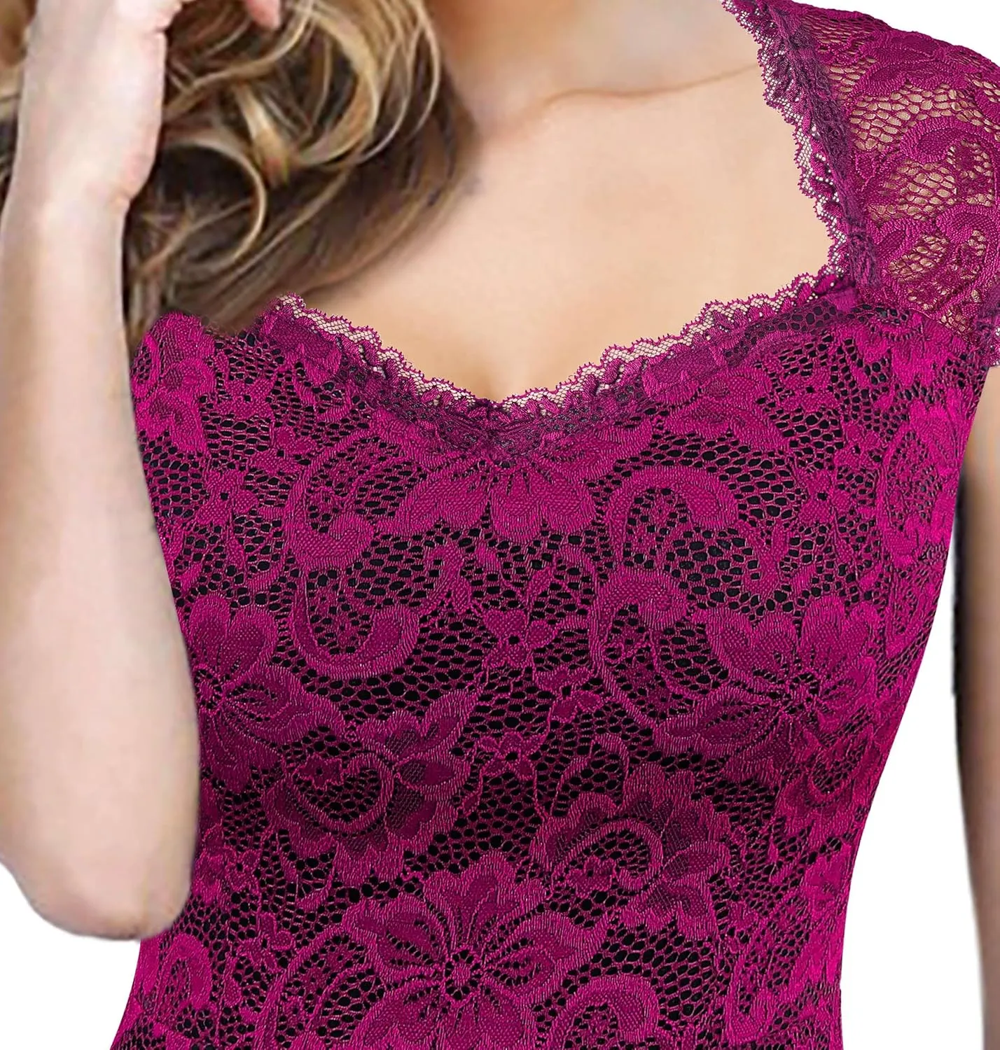 VFSHOW Womens Floral Lace Sweetheart Neck Open Back Zipper High Split Formal Evening Gown Wedding Prom Maxi Long Dress