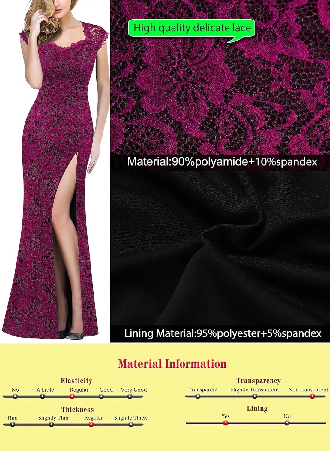 VFSHOW Womens Floral Lace Sweetheart Neck Open Back Zipper High Split Formal Evening Gown Wedding Prom Maxi Long Dress