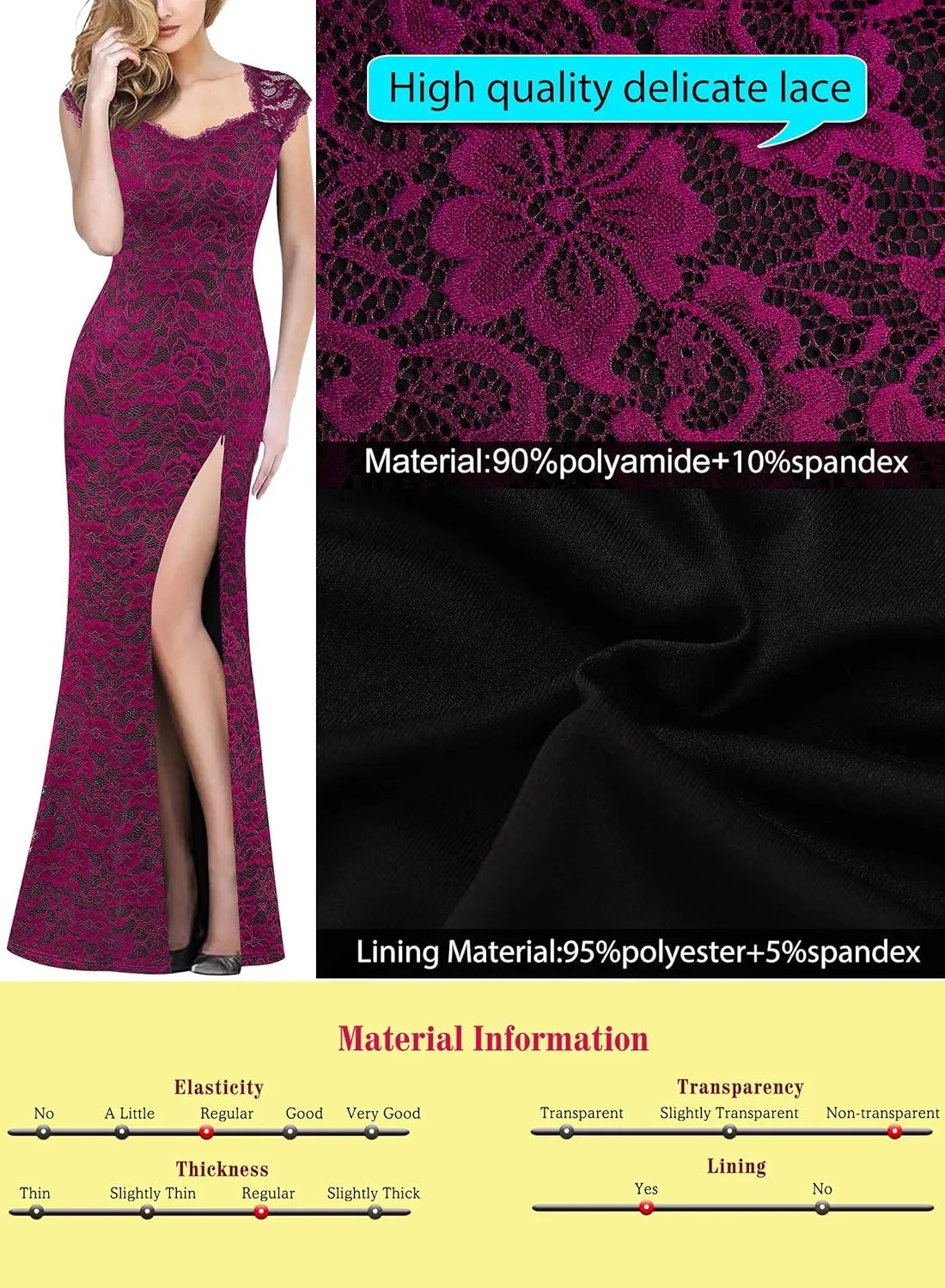 VFSHOW Womens Floral Lace Sweetheart Neck Open Back Zipper High Split Formal Evening Gown Wedding Prom Maxi Long Dress
