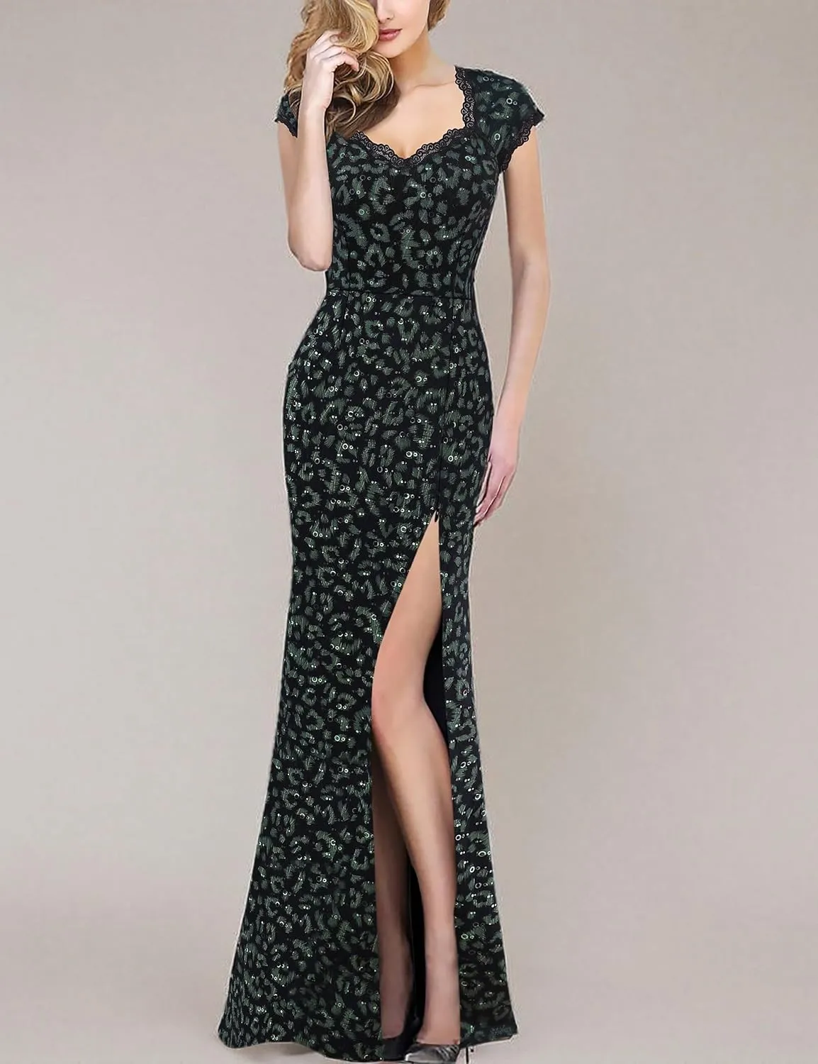 VFSHOW Womens Floral Lace Sweetheart Neck Open Back Zipper High Split Formal Evening Gown Wedding Prom Maxi Long Dress