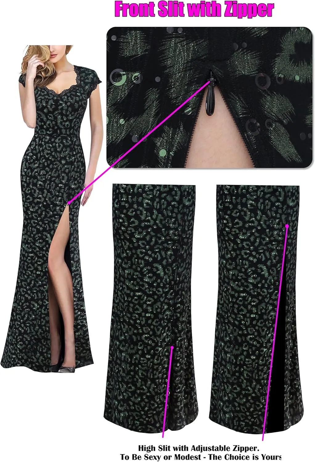 VFSHOW Womens Floral Lace Sweetheart Neck Open Back Zipper High Split Formal Evening Gown Wedding Prom Maxi Long Dress