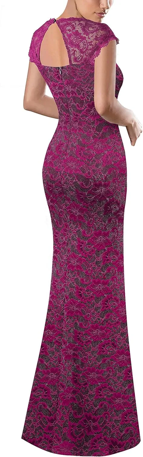 VFSHOW Womens Floral Lace Sweetheart Neck Open Back Zipper High Split Formal Evening Gown Wedding Prom Maxi Long Dress