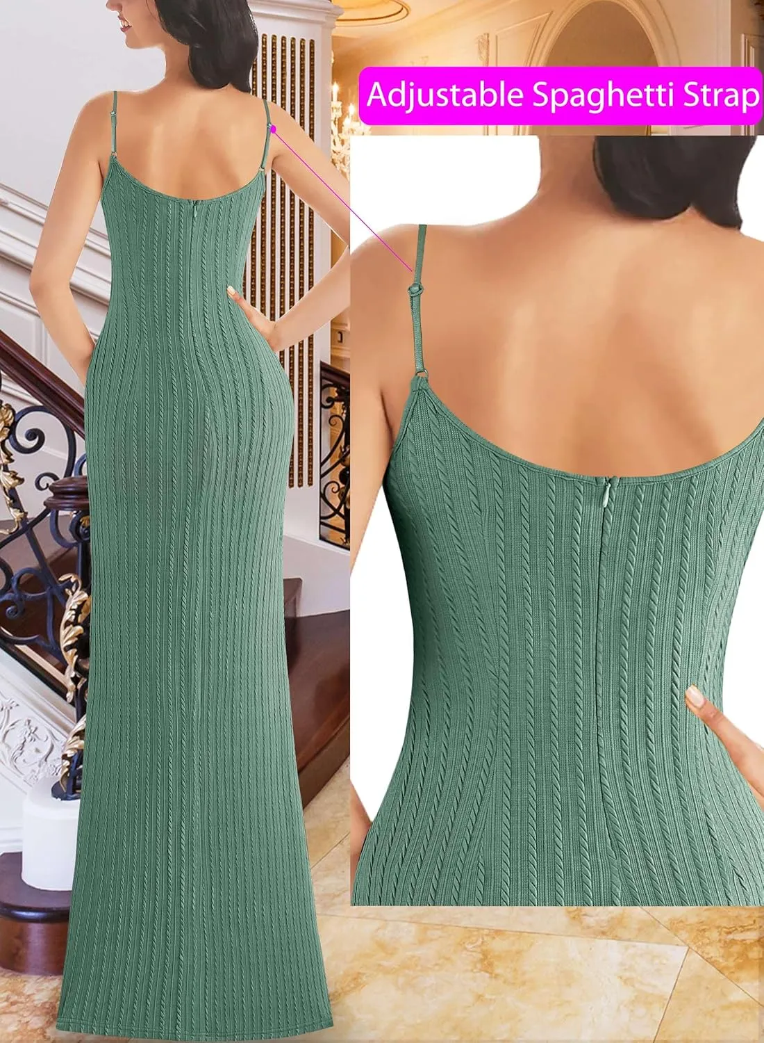 VFSHOW Womens Sexy Formal Ruched Fitted High Slit Bodycon Maxi Dress Spaghetti Strap Sweetheart Cocktail Prom Evening Gown