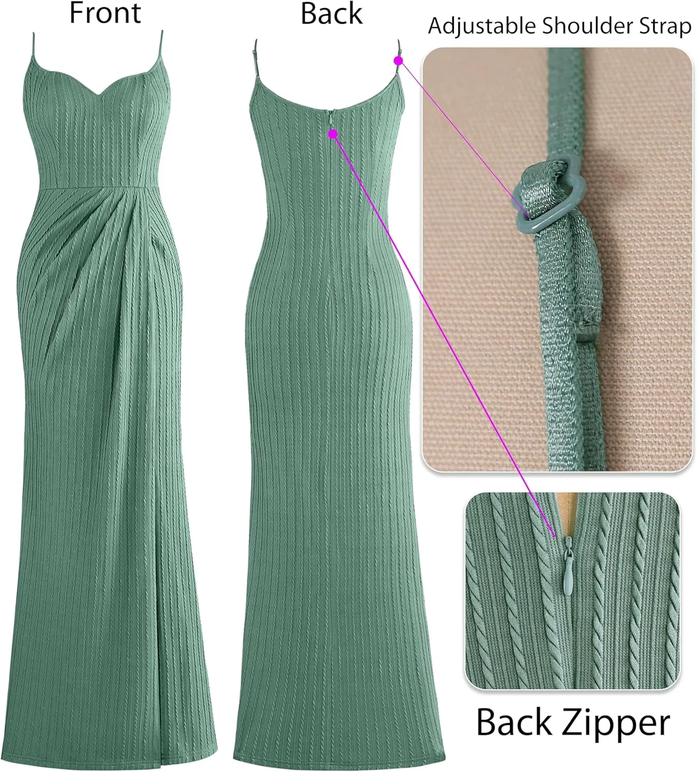 VFSHOW Womens Sexy Formal Ruched Fitted High Slit Bodycon Maxi Dress Spaghetti Strap Sweetheart Cocktail Prom Evening Gown