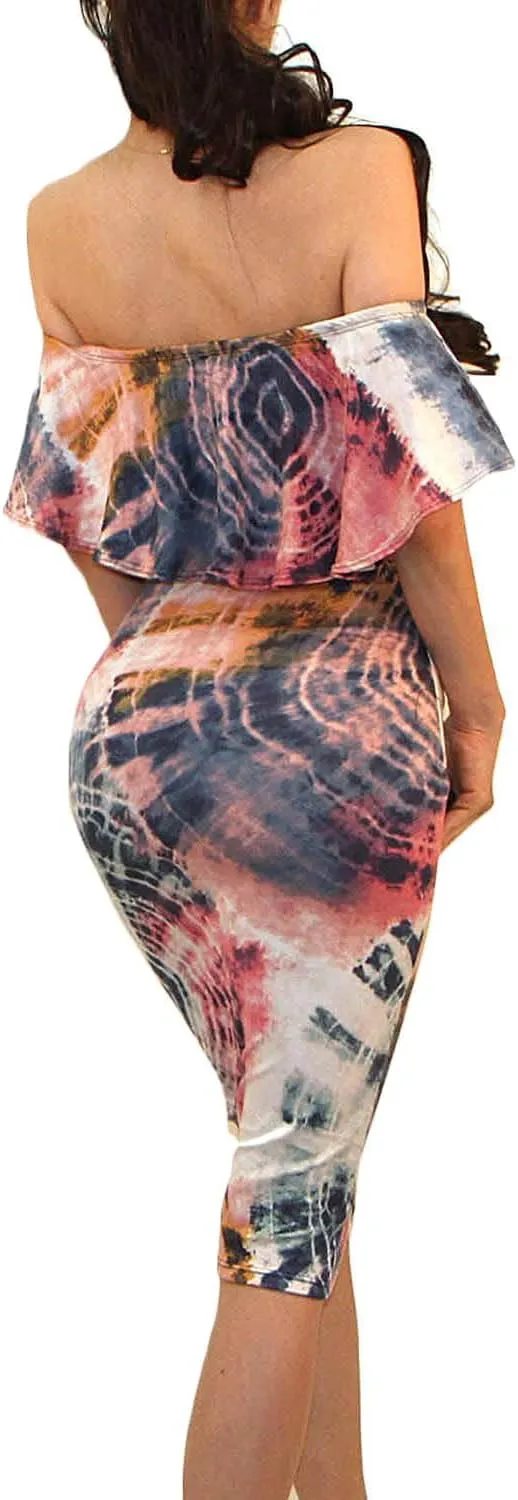 Vivicastle Women's USA Off Shoulder Ruffle Bodycon Fitted Midi Dress