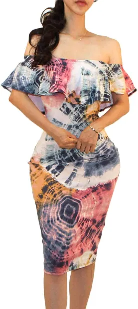 Vivicastle Women's USA Off Shoulder Ruffle Bodycon Fitted Midi Dress