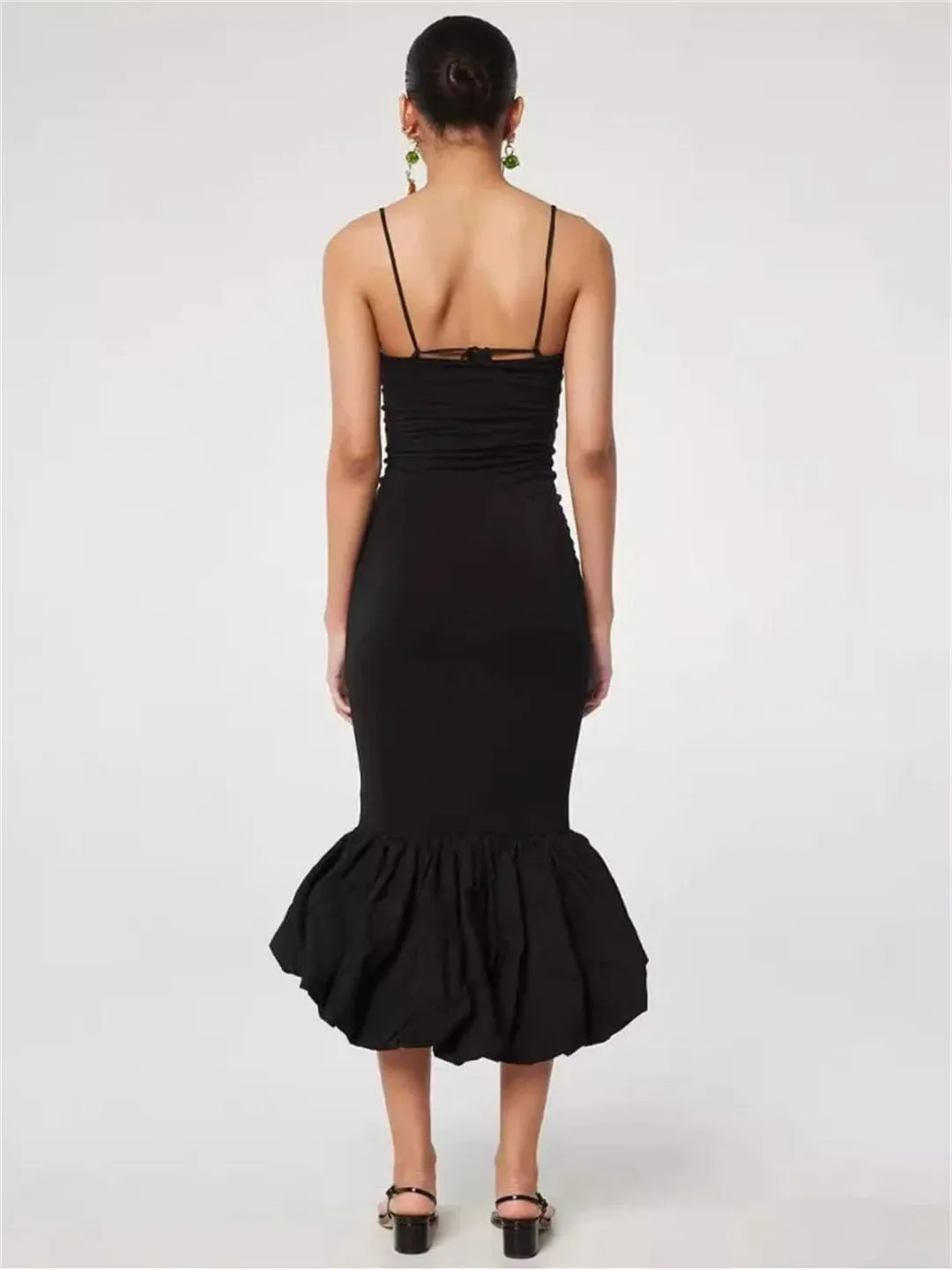 Women Spaghetti Strap Knit Fishtail Dress for Gown Black Sleeveless Backless Bodycon High Waist Sexy Long Dress