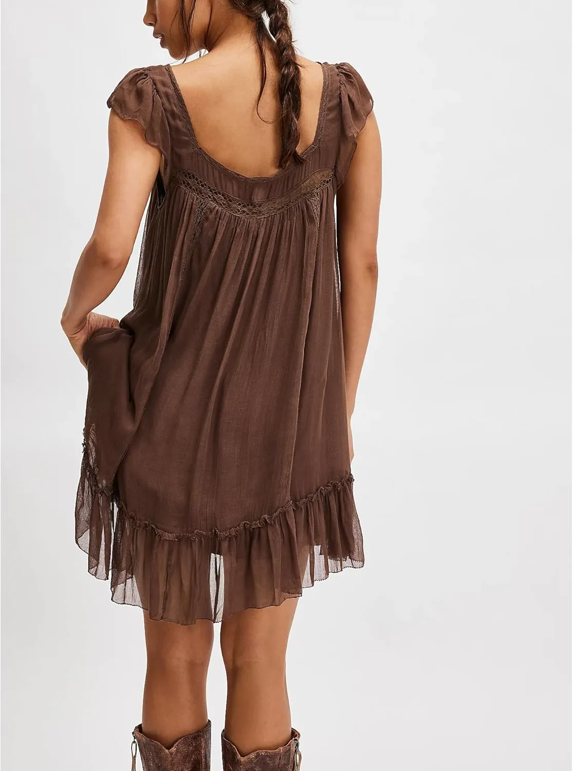 Women Y2k Slip Lace Mini Dress Summer Going Out Boho Sleeveless Drop Waist Ruffle Hem Swing Flowy Short Tunic Dress