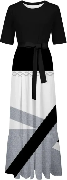 Women's Dresses Casual Summer Tiered Midi Dress Short Sleeve Belted Ruffle Babydoll Boho Sundress with Pockets