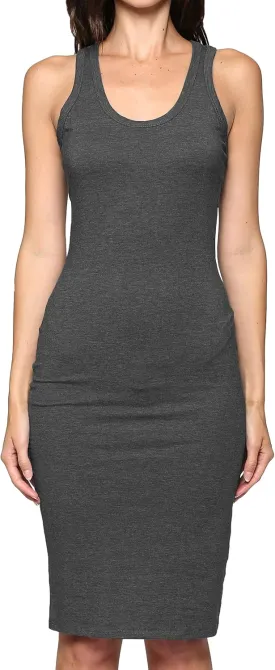 Women's Fitted Sleeveless Racerback Midi Bodycon Tank Dress