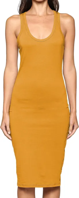 Women's Fitted Sleeveless Racerback Midi Bodycon Tank Dress