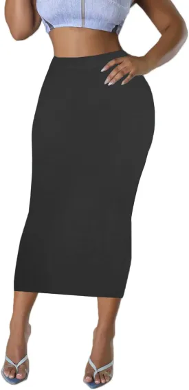 Women's Long Midi Pencil Skirt - High Waisted Bodycon Summer Casual Club Going Out Y2K Tight Skirts