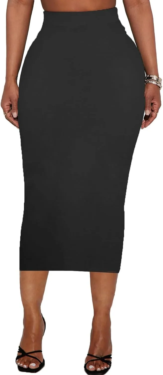 Women's Long Midi Pencil Skirt - High Waisted Bodycon Summer Casual Club Going Out Y2K Tight Skirts