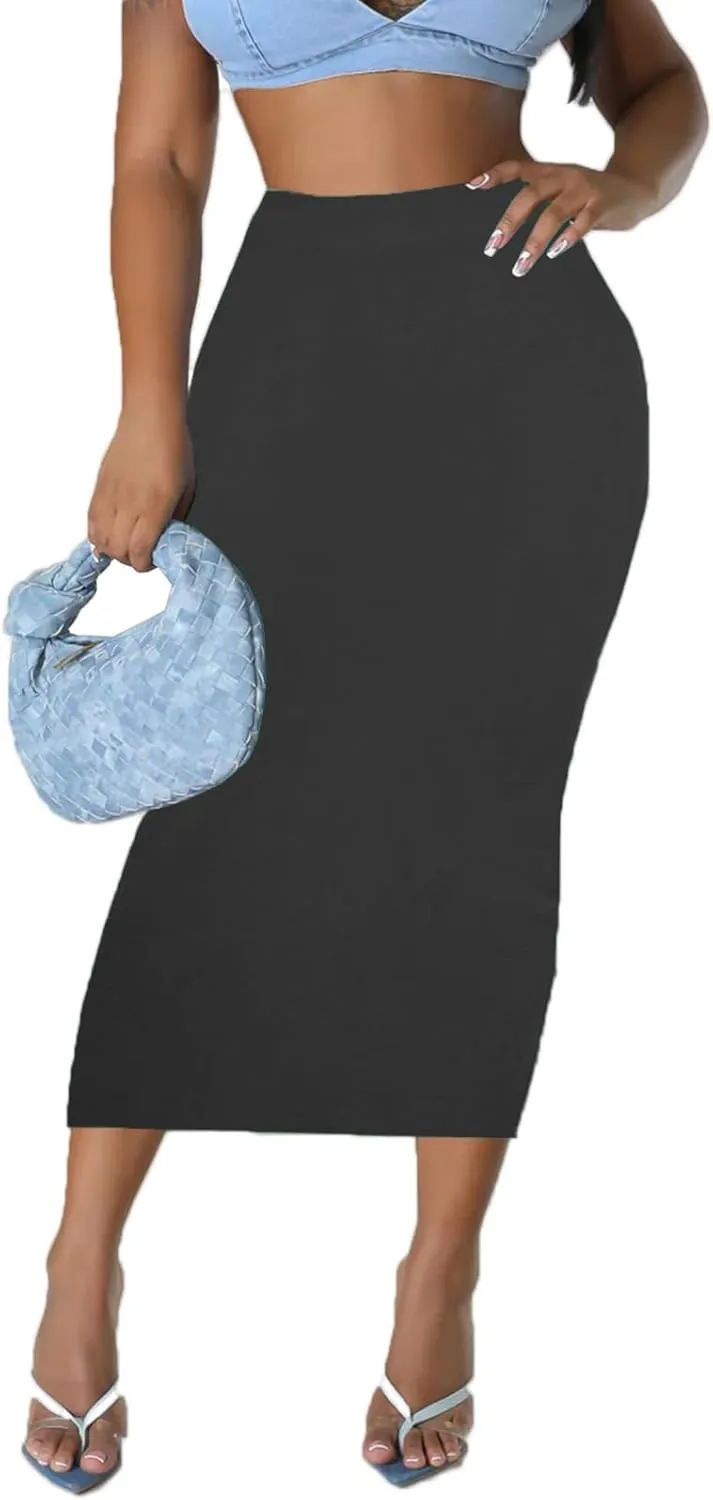 Women's Long Midi Pencil Skirt - High Waisted Bodycon Summer Casual Club Going Out Y2K Tight Skirts