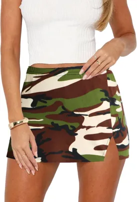 Women's Mini Bodycon Skorts Skirts - Summer Casual High Waisted Y2K Slit Pencil A-line Skirt with Shorts Underneath