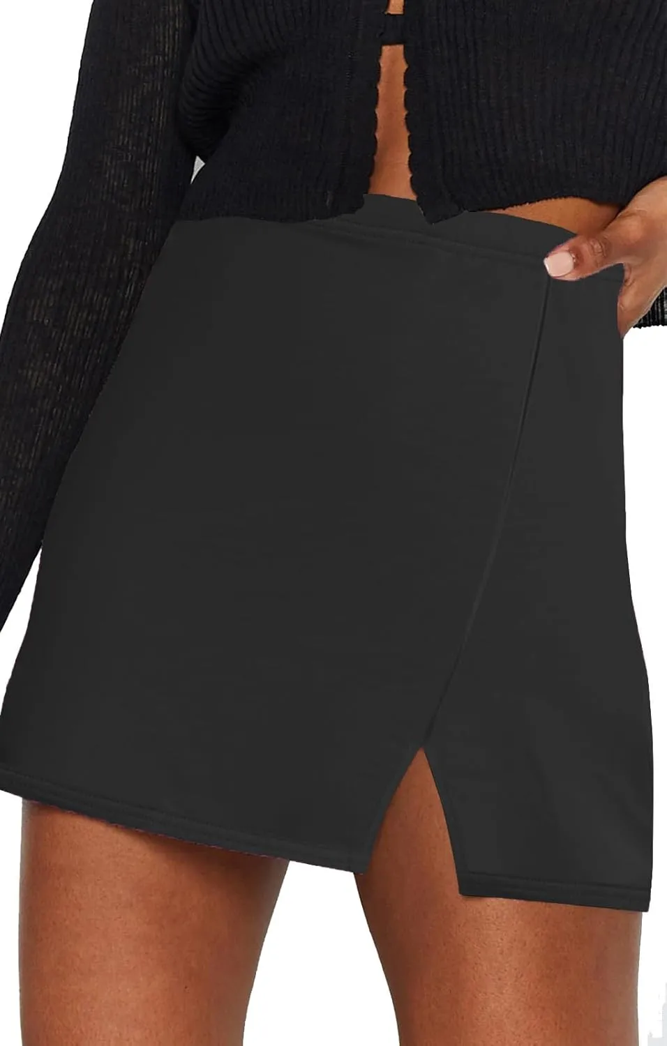 Women's Mini Bodycon Skorts Skirts - Summer Casual High Waisted Y2K Slit Pencil A-line Skirt with Shorts Underneath
