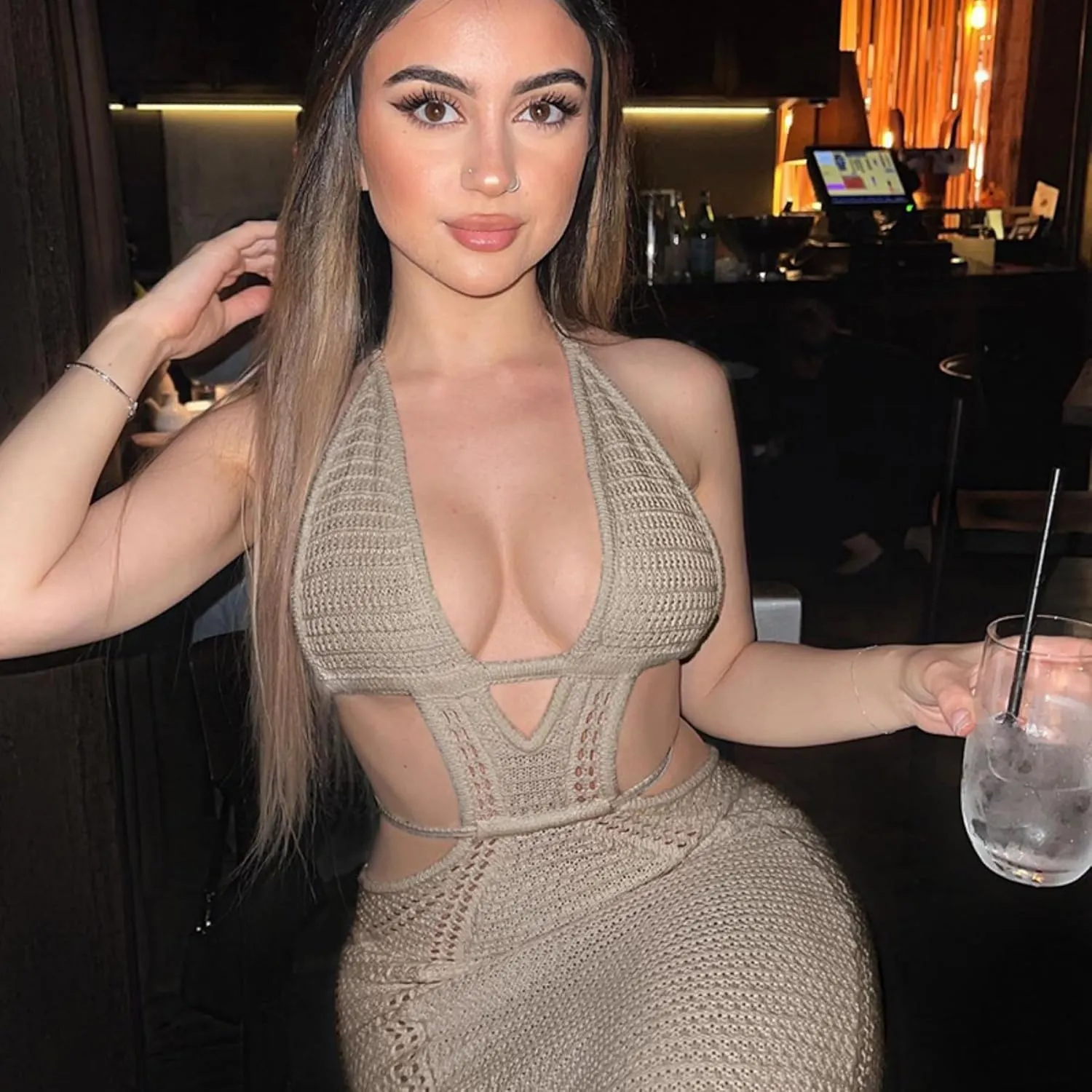 Women's Sexy Halter Hollow Out Knitted Mini Dress Sleeveless Backless Lace Up Bodycon Summer Beach Dress