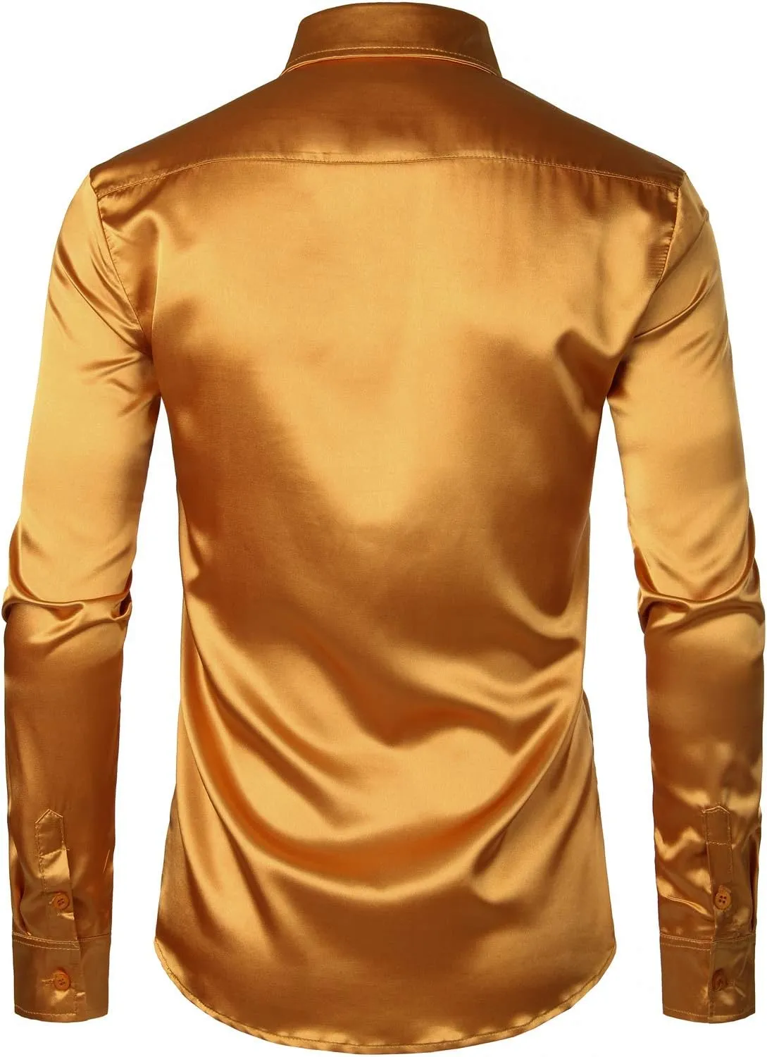 ZEROYAA Men's Luxury Shiny Silk Like Satin Button Up Dress Shirts