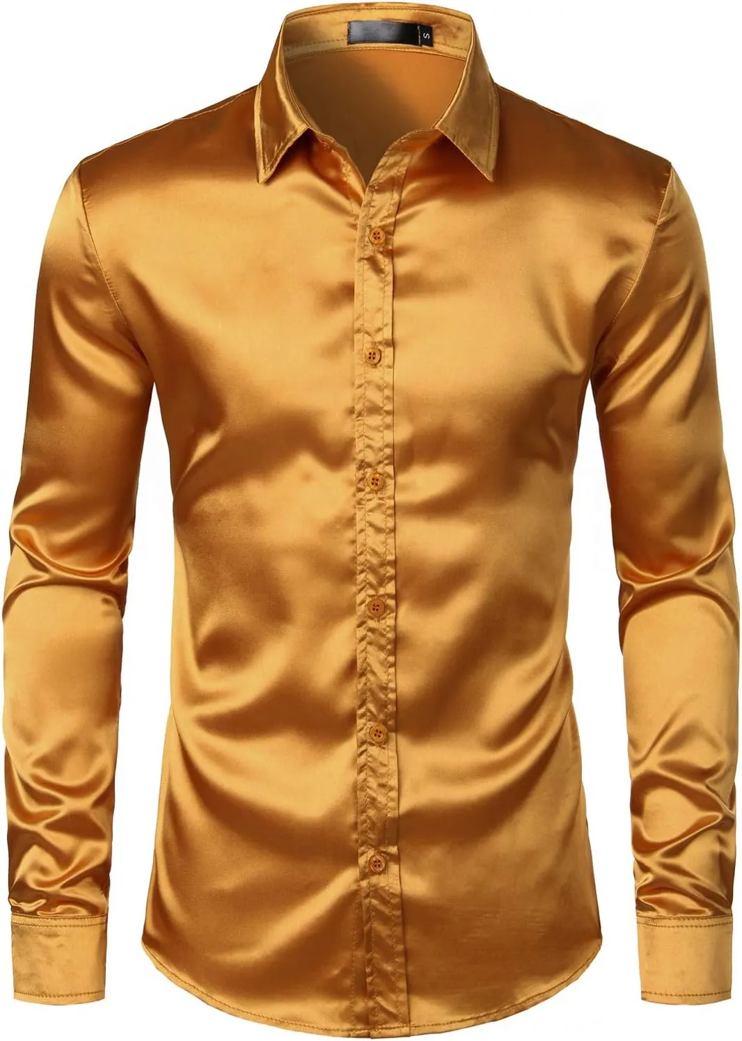 ZEROYAA Men's Luxury Shiny Silk Like Satin Button Up Dress Shirts