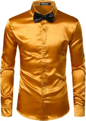 ZEROYAA Men's Luxury Shiny Silk Like Satin Button Up Dress Shirts ZEROYAA Men's Luxury Shiny Silk Like Satin Button Up Dress Shirts